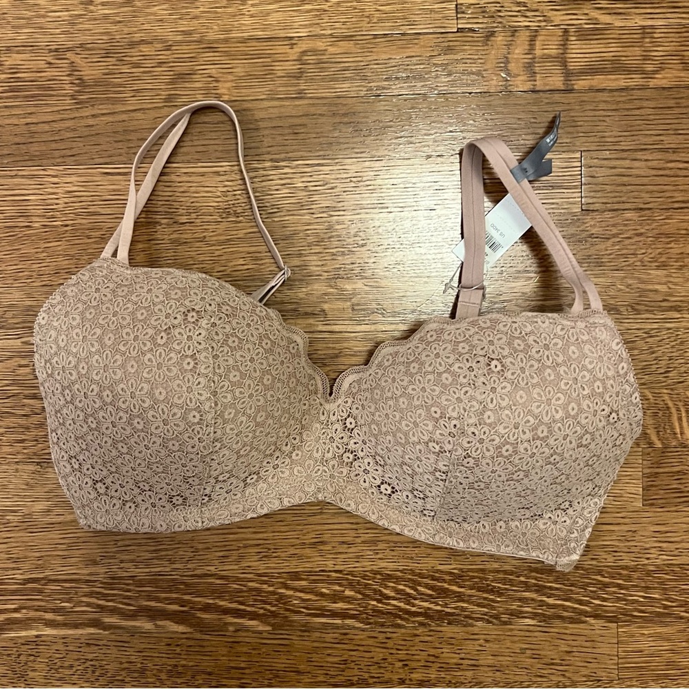NWT aerie wireless lace bra 34DD nude tan